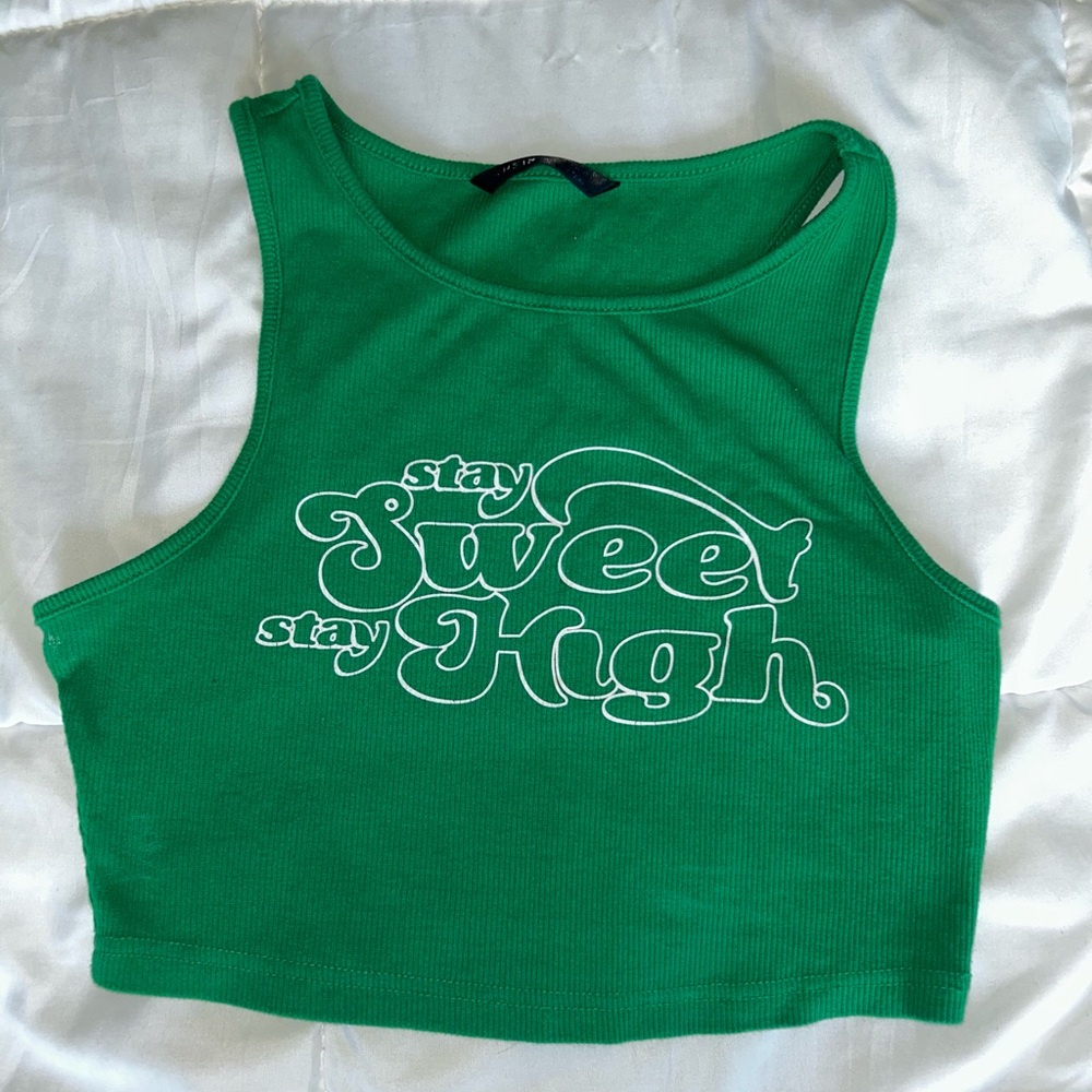 Green Graphic Crop Top